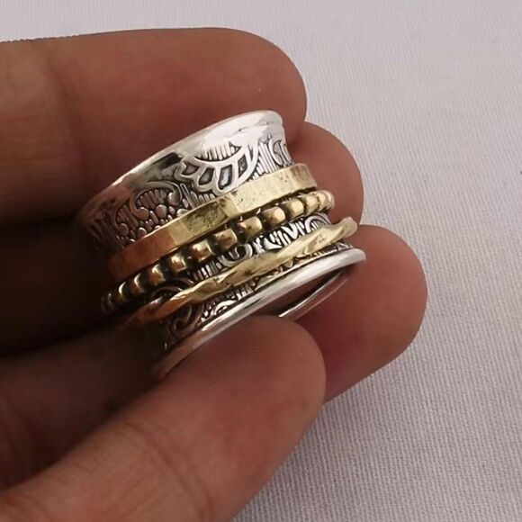 Boho Spinner Ring Two Tone Funky and Chunky #647 - Picture 9 of 11